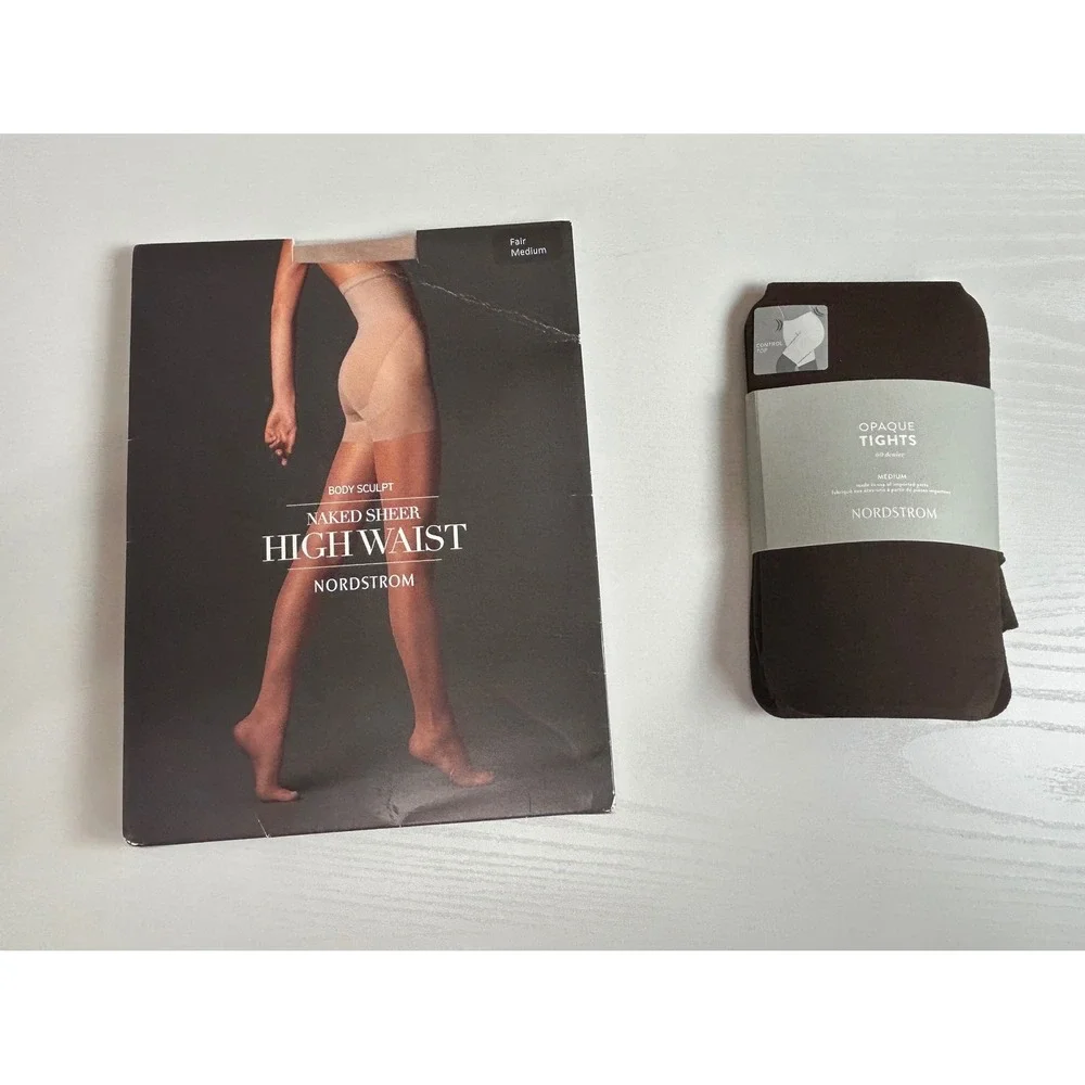 NWT Nordstrom Body Sculpt Naked Sheer High Waist and Brown Opaque Tights Medium